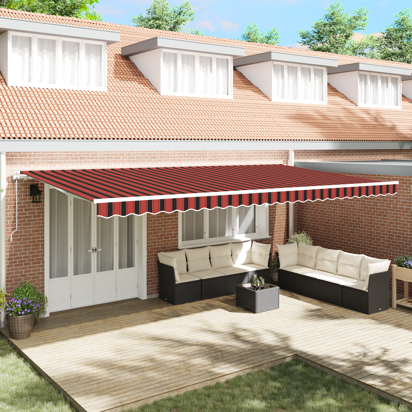 Automatisk Utrækkelig Markise i Orange og Brun, 600x350 Cm - hovedbillede