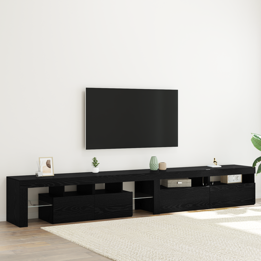 Tv-skabe 3 Stk med Led-lys i Sort Egetræ og Konstrueret Træ&&tv-skabe med Led-lys 2 Stk i Sort Egetræ 60x35x40 Cm i Konstrueret Træ - hovedbillede