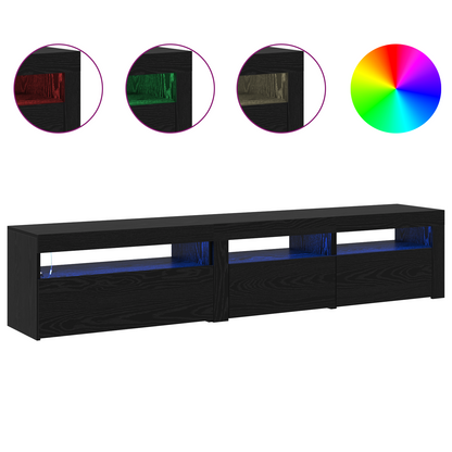 Tv Skabe 2 Stk med Led Lys Sort Egetræ Konstrueret Træ&&tv Stativ med Led Lys - Sort Egetræ - 75x35x40 Cm - Lavet af Konstrueret Træ - billede 4