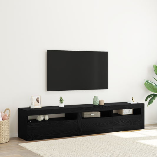 Tv Skabe 2 Stk med Led Lys Sort Egetræ Konstrueret Træ&&tv Stativ med Led Lys - Sort Egetræ - 75x35x40 Cm - Lavet af Konstrueret Træ - hovedbillede