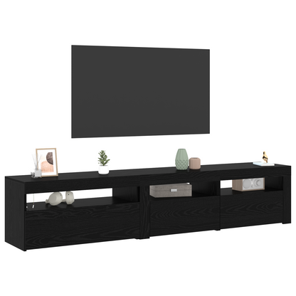 Tv Skabe 2 Stk med Led Lys Sort Egetræ Konstrueret Træ&&tv Stativ med Led Lys - Sort Egetræ - 75x35x40 Cm - Lavet af Konstrueret Træ - billede 3