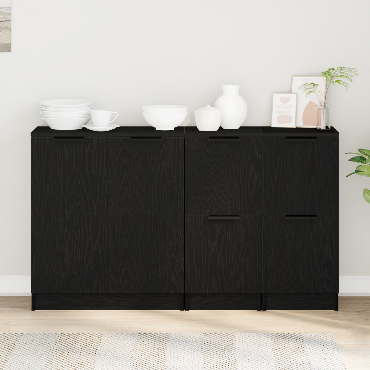 Skænk Sort Eg 180 X 30 X 70 Cm Konstrueret Træ