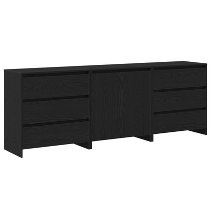 Sideboard Med Skuffe 3 Dele Sort 70 X 41 X 75 Cm Konstrueret Træ