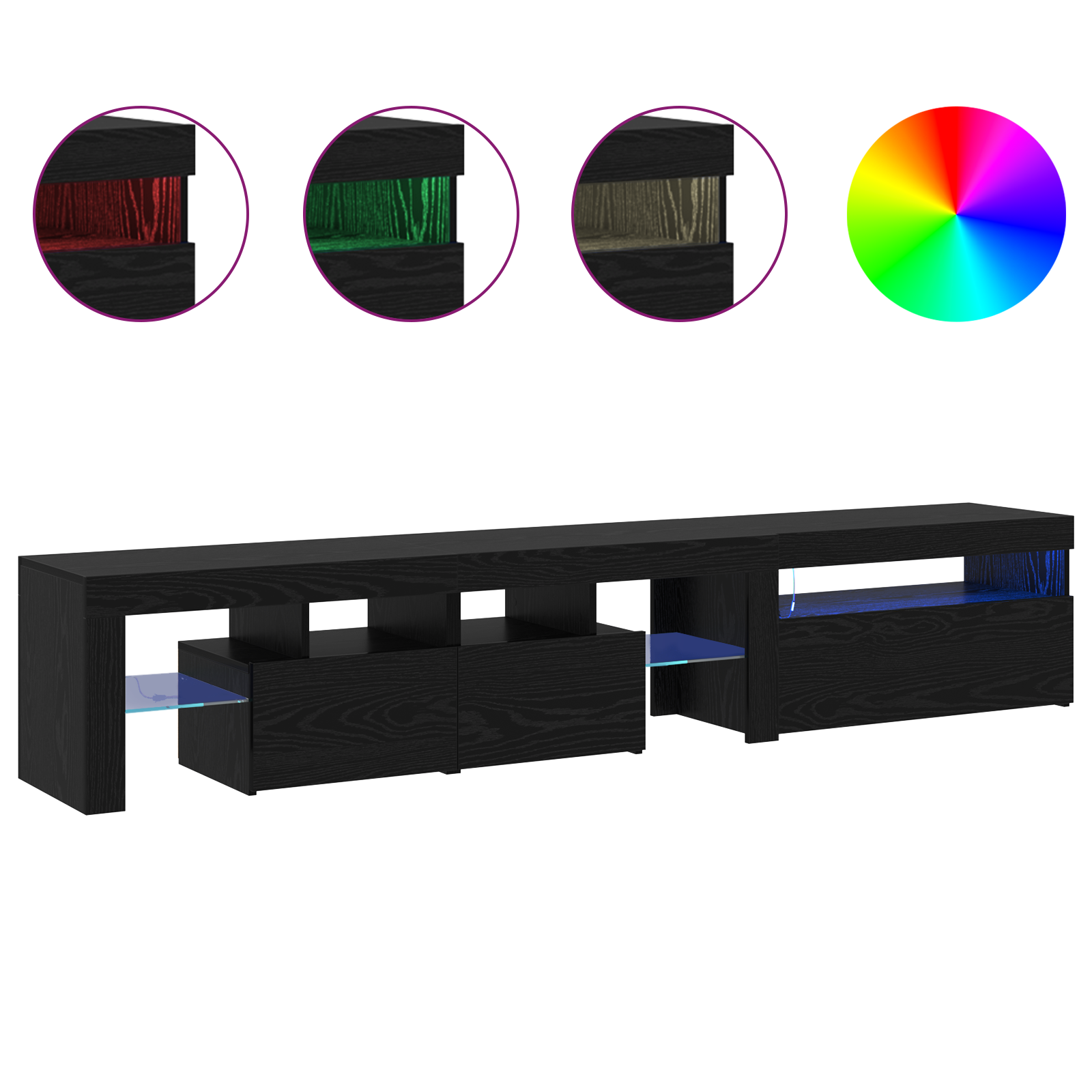 Tv Skabe 2 Stk med Led Lys Sort Eg Konstrueret Træ&&tv Stand med Led Lys - Sort Eg - 75x35x40 Cm - Lavet af Konstrueret Træ - billede 4