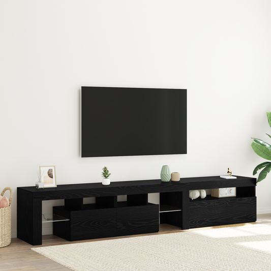 Tv Skabe 2 Stk med Led Lys Sort Eg Konstrueret Træ&&tv Stand med Led Lys - Sort Eg - 75x35x40 Cm - Lavet af Konstrueret Træ - hovedbillede