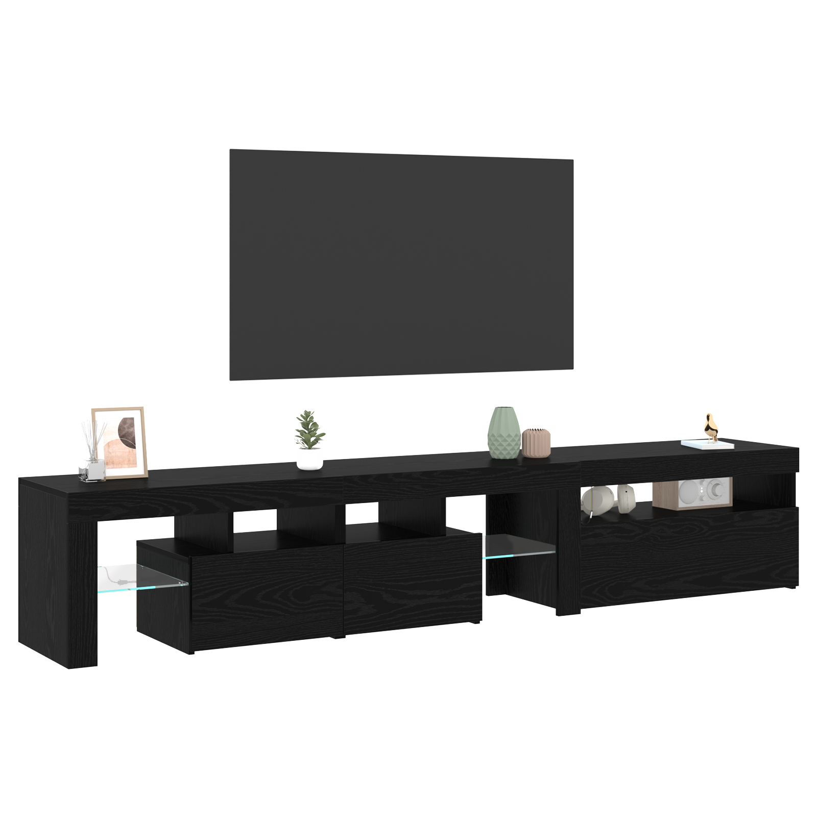 Tv Skabe 2 Stk med Led Lys Sort Eg Konstrueret Træ&&tv Stand med Led Lys - Sort Eg - 75x35x40 Cm - Lavet af Konstrueret Træ - billede 3