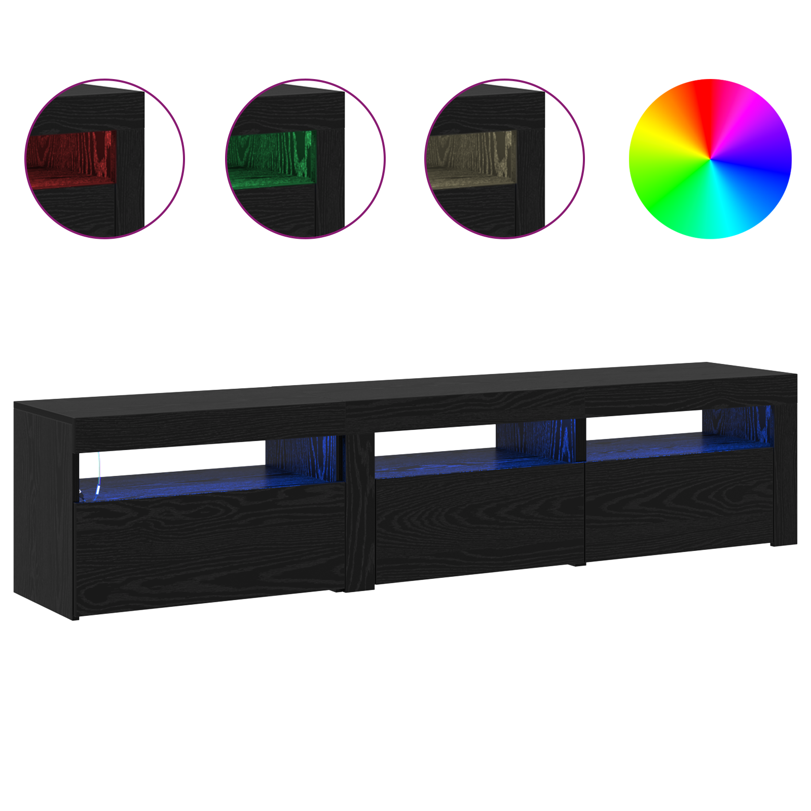 Tv-skabe 2 Stk med Led-lys Sort Egetræ Konstrueret Træ&&sort Egetræ Tv-stativ med Led-lys, 60x35x40 Cm, Lavet af Konstrueret Træ - billede 4