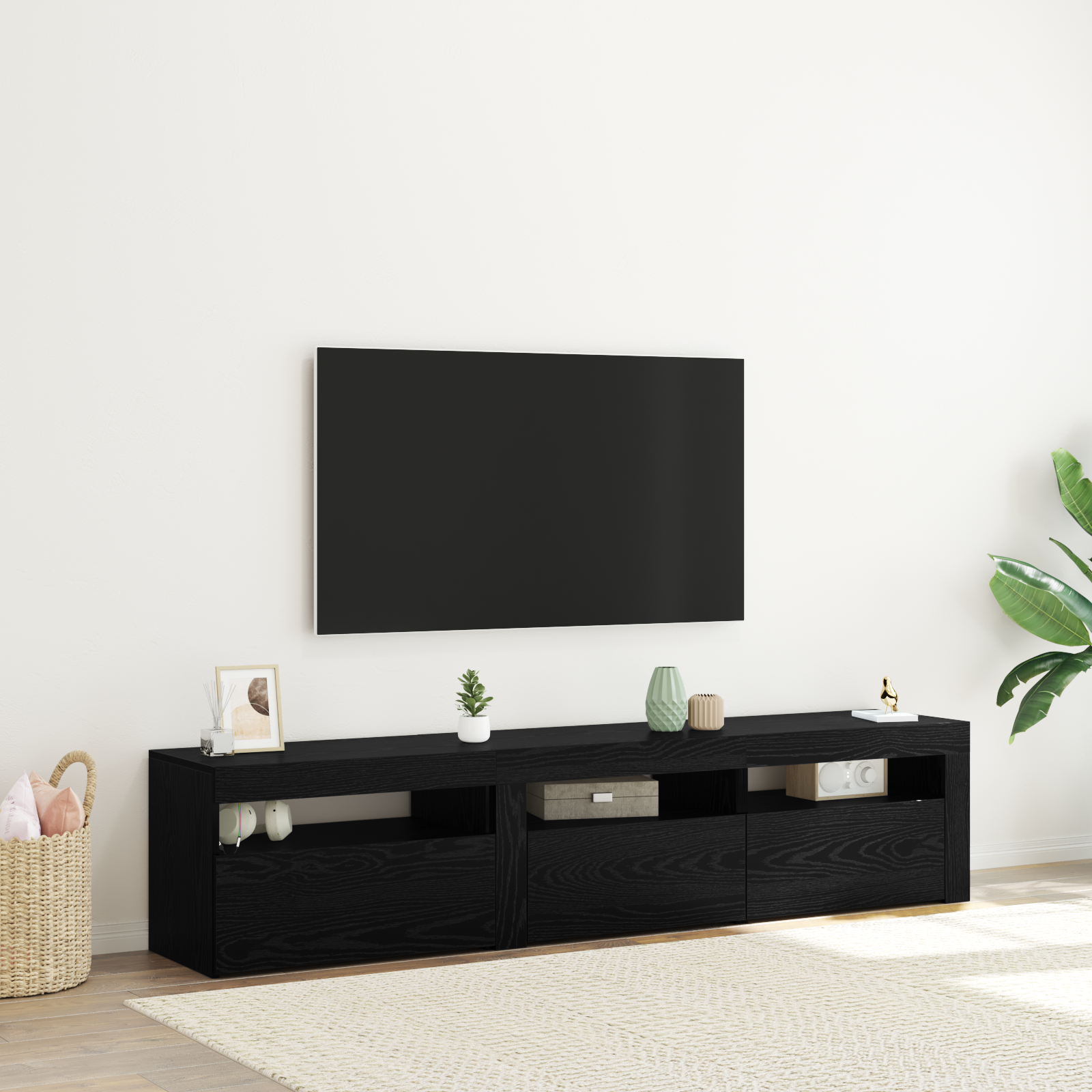 Tv-skabe 2 Stk med Led-lys Sort Egetræ Konstrueret Træ&&sort Egetræ Tv-stativ med Led-lys, 60x35x40 Cm, Lavet af Konstrueret Træ - hovedbillede