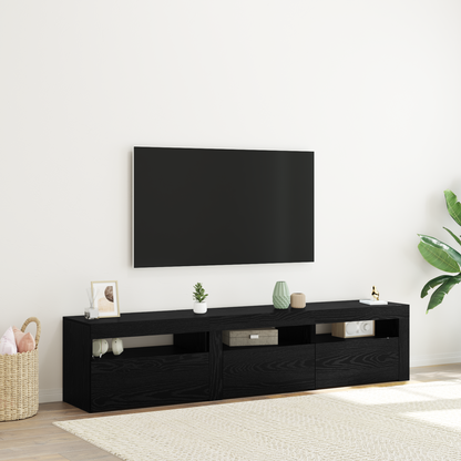 Tv-skabe 2 Stk med Led-lys Sort Egetræ Konstrueret Træ&&sort Egetræ Tv-stativ med Led-lys, 60x35x40 Cm, Lavet af Konstrueret Træ - hovedbillede