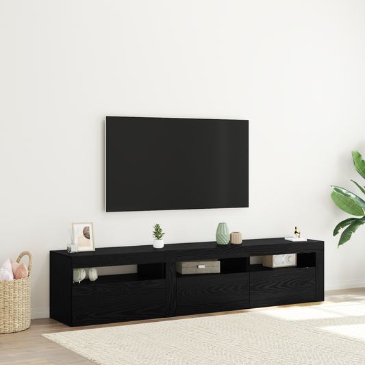 Tv-skabe 2 Stk med Led-lys Sort Egetræ Konstrueret Træ&&sort Egetræ Tv-stativ med Led-lys, 60x35x40 Cm, Lavet af Konstrueret Træ - hovedbillede