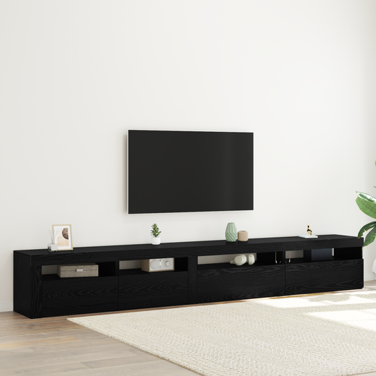 3-delt Tv Skabsæt med Led Lys Sort Eg Konstrueret Træ&&tv Skabe med Led Lys 2 Stk Sort Eg 75x35x40 Cm Konstrueret Træ - hovedbillede