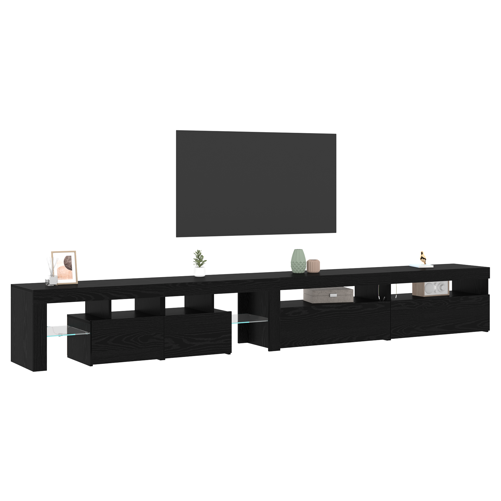 Tv Skabe 3 Stk med Led Lys Sort Eg Konstrueret Træ&&tv Skabe med Led Lys 2 Stk Sort Eg 75x35x40 Cm Konstrueret Træ - billede 3