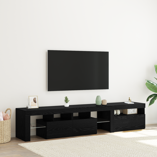 Tv Skabe 2 Stk med Led Lys Sort Egetræ Konstrueret Træ&&sort Egetræ Tv Stand med Led Lys, 60x35x40 Cm, Lavet af Konstrueret Træ - hovedbillede
