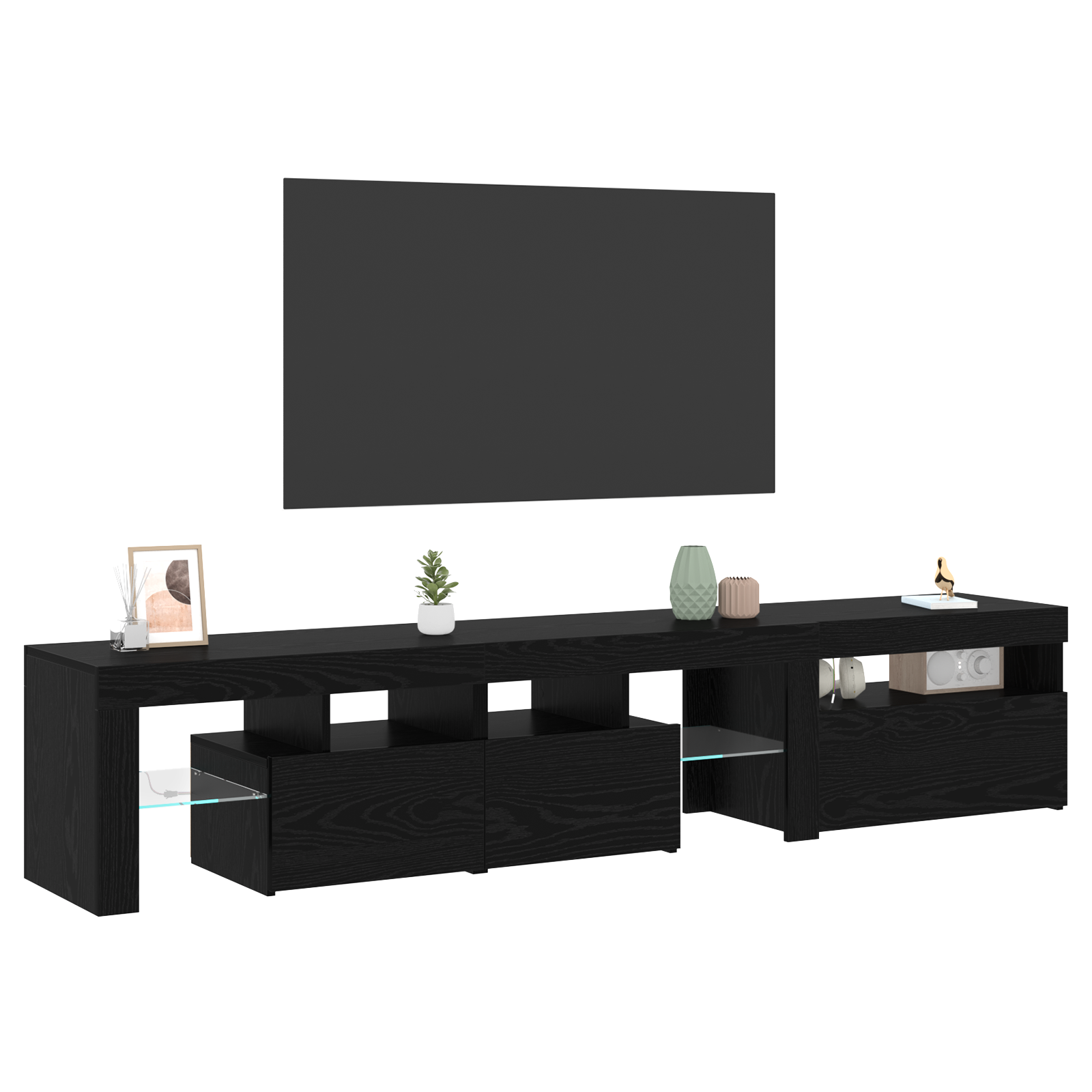 Tv Skabe 2 Stk med Led Lys Sort Egetræ Konstrueret Træ&&sort Egetræ Tv Stand med Led Lys, 60x35x40 Cm, Lavet af Konstrueret Træ - billede 3