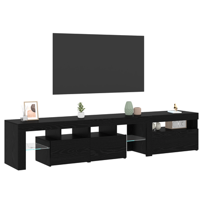 Tv Skabe 2 Stk med Led Lys Sort Egetræ Konstrueret Træ&&sort Egetræ Tv Stand med Led Lys, 60x35x40 Cm, Lavet af Konstrueret Træ - billede 3