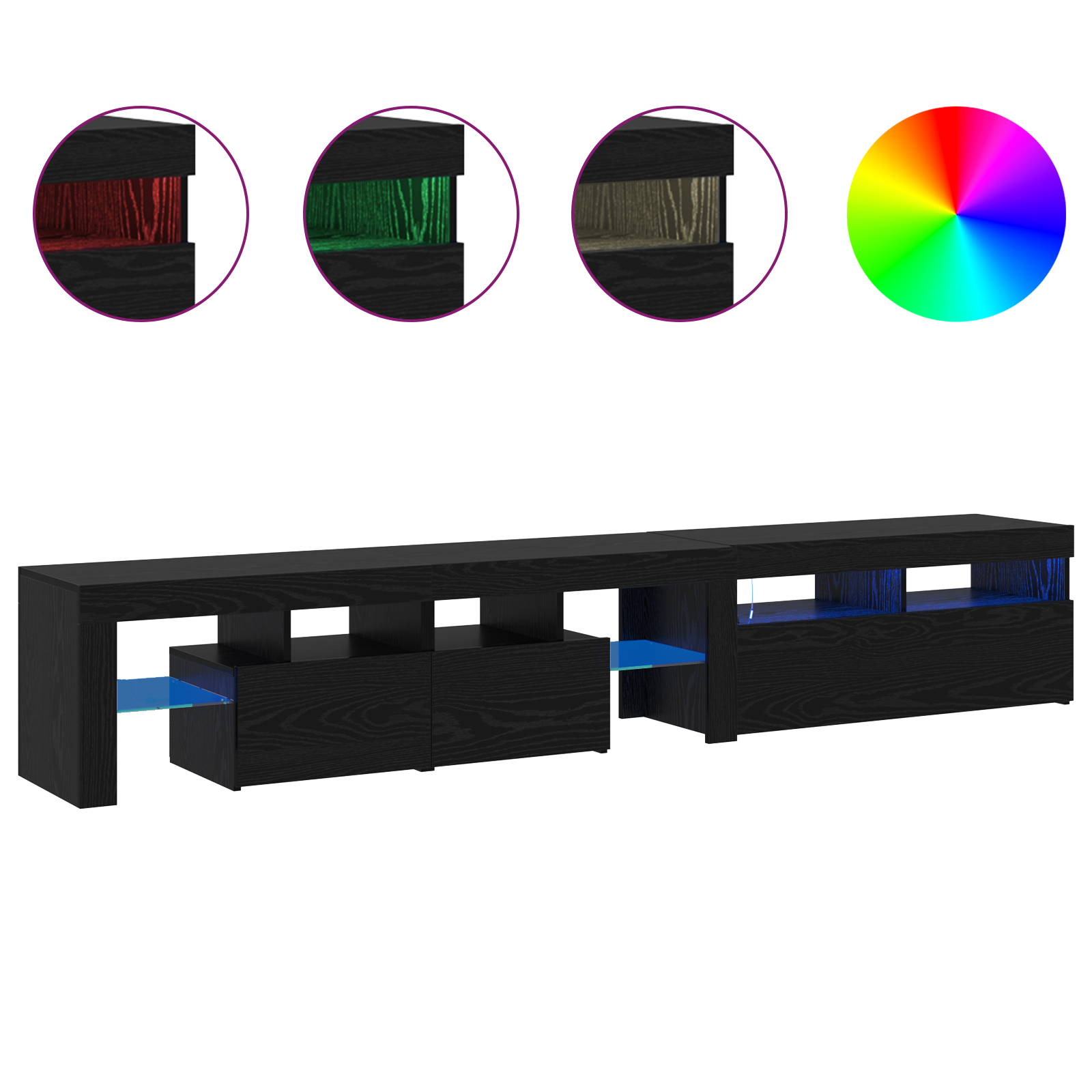 Tv Skabe 2 Stk med Led Lygter Sort Eg Konstrueret Træ&&tv Stand med Led Lygter - Sort Eg, 90x35x40 Cm, Lavet af Konstrueret Træ - billede 4