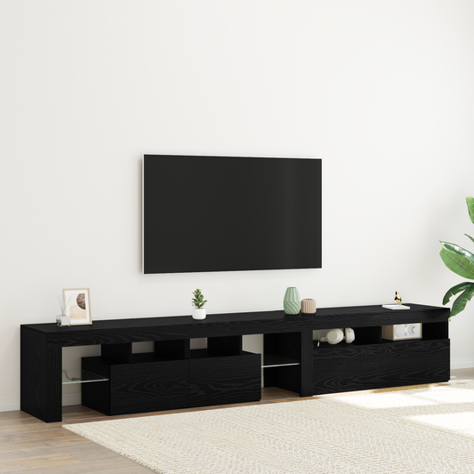Tv Skabe 2 Stk med Led Lygter Sort Eg Konstrueret Træ&&tv Stand med Led Lygter - Sort Eg, 90x35x40 Cm, Lavet af Konstrueret Træ - hovedbillede