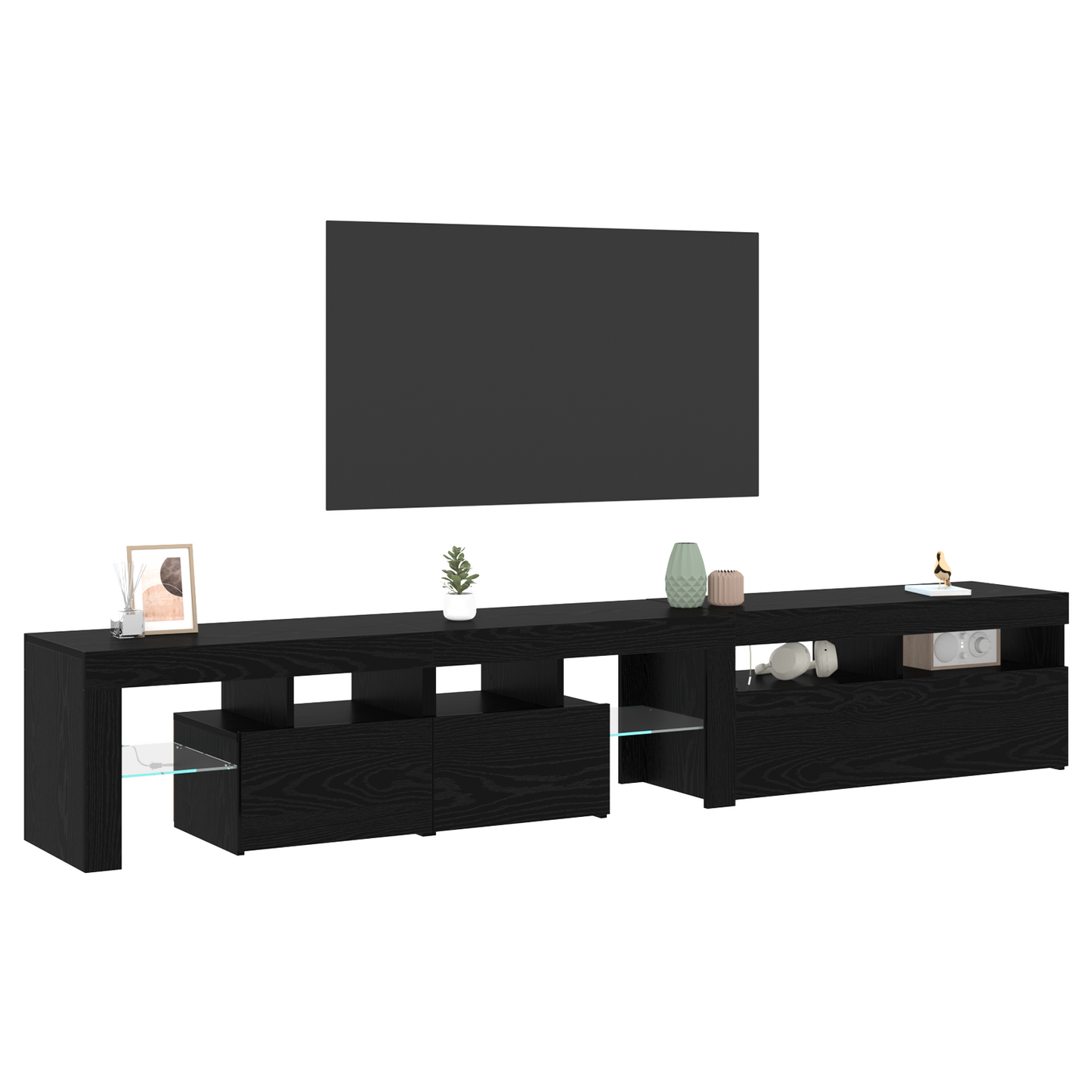 Tv Skabe 2 Stk med Led Lygter Sort Eg Konstrueret Træ&&tv Stand med Led Lygter - Sort Eg, 90x35x40 Cm, Lavet af Konstrueret Træ - billede 3