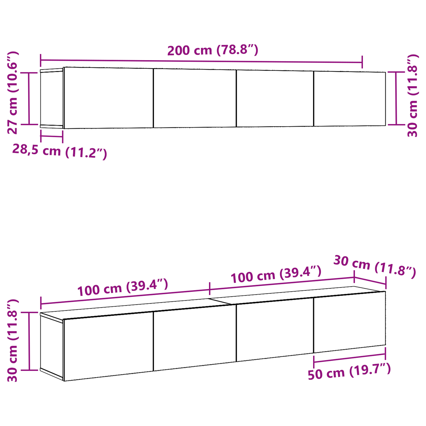 Tv-Møbelsæt 4 Dele Sort Eg 100 X 30 X 30 Cm Konstrueret Træ