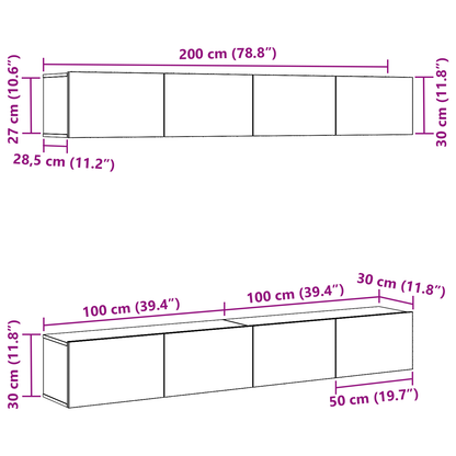 Tv-Møbelsæt 4 Dele Sort Eg 100 X 30 X 30 Cm Konstrueret Træ