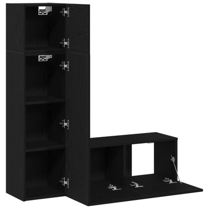 Tv-Møbelsæt 3 Dele Sort Eg 130.5 X 30 X 140 Cm Konstrueret Træ