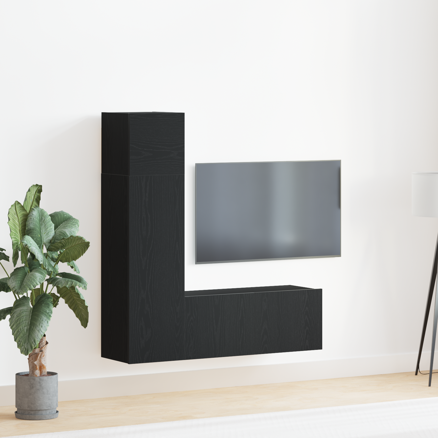 Tv-Møbelsæt 3 Dele Sort Eg 130.5 X 30 X 140 Cm Konstrueret Træ