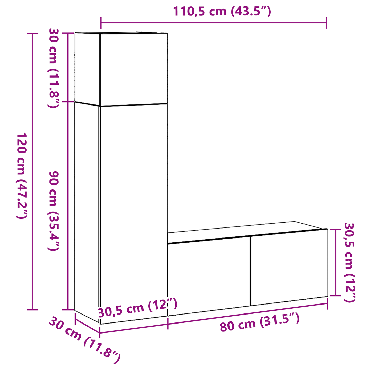 Tv-Møbelsæt 3 Dele Sort Eg 130.5 X 30 X 140 Cm Konstrueret Træ