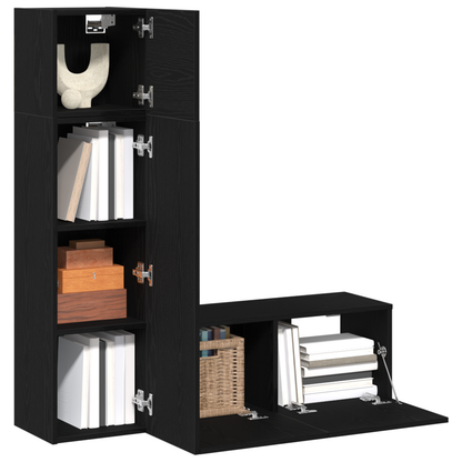 Tv-Møbelsæt 3 Dele Sort Eg 130.5 X 30 X 140 Cm Konstrueret Træ