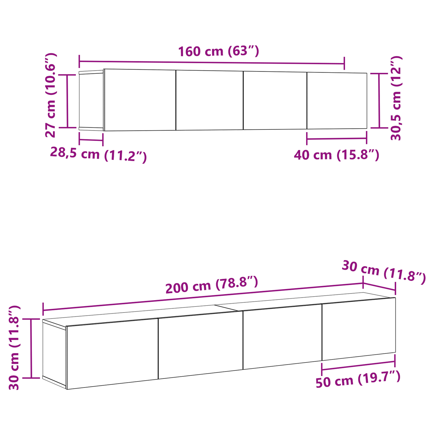 Tv-Møbelsæt 4 Dele Sort Eg 100 X 30 X 30 Cm Konstrueret Træ