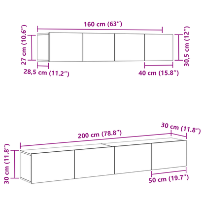 Tv-Møbelsæt 4 Dele Sort Eg 100 X 30 X 30 Cm Konstrueret Træ