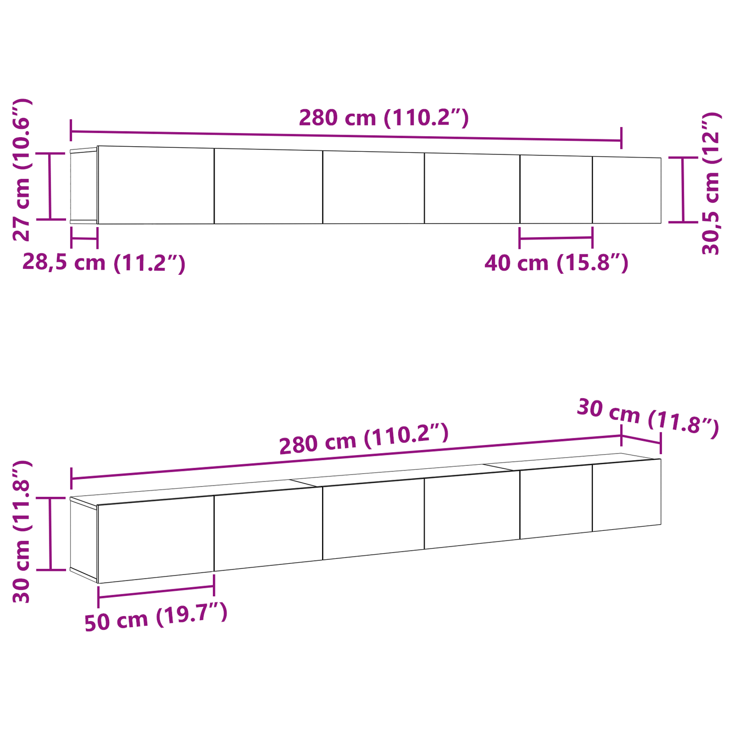 Tv-Møbelsæt 6 Dele Sort Eg 100 X 30 X 30 Cm Konstrueret Træ