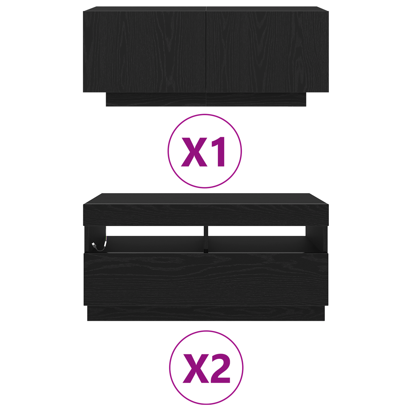 Tv-Skab 3 Dele Sort 260 X 35 X 40 Cm Konstrueret Træ