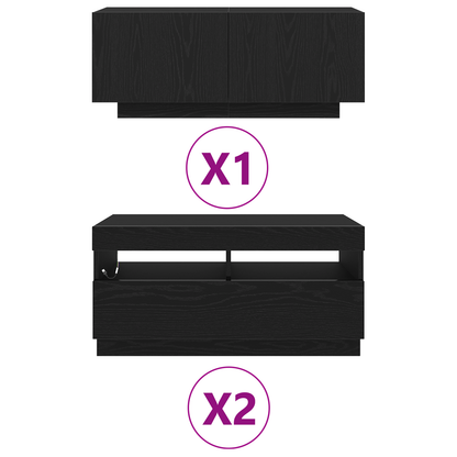 Tv-Skab 3 Dele Sort 260 X 35 X 40 Cm Konstrueret Træ