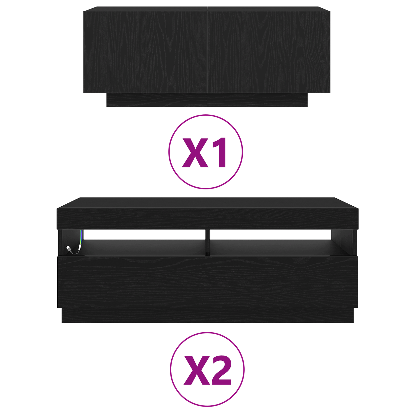 Tv-Skab 3 Dele Sort 300 X 35 X 40 Cm Konstrueret Træ