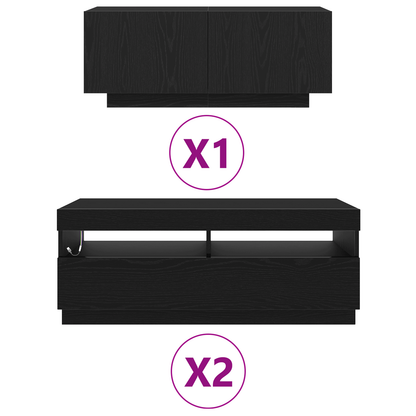 Tv-Skab 3 Dele Sort 300 X 35 X 40 Cm Konstrueret Træ