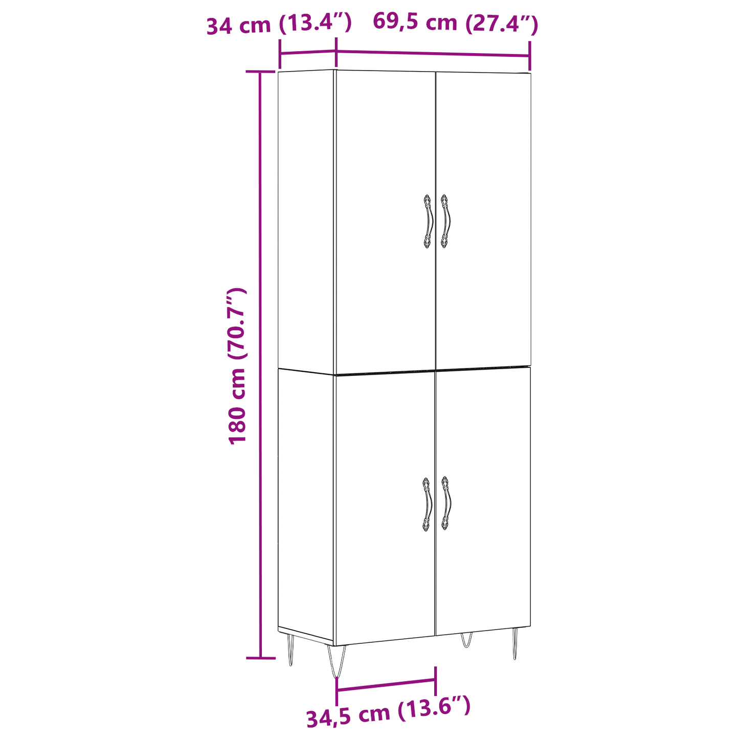 Highboard Sort Eg 69,5 X 34 X 180 Cm Konstrueret Træ