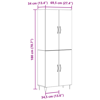 Highboard Sort Eg 69,5 X 34 X 180 Cm Konstrueret Træ