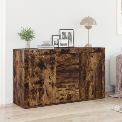 Sideboard Med Skuffe Røget Eg 120 X 36 X 69 Cm Konstrueret Træ