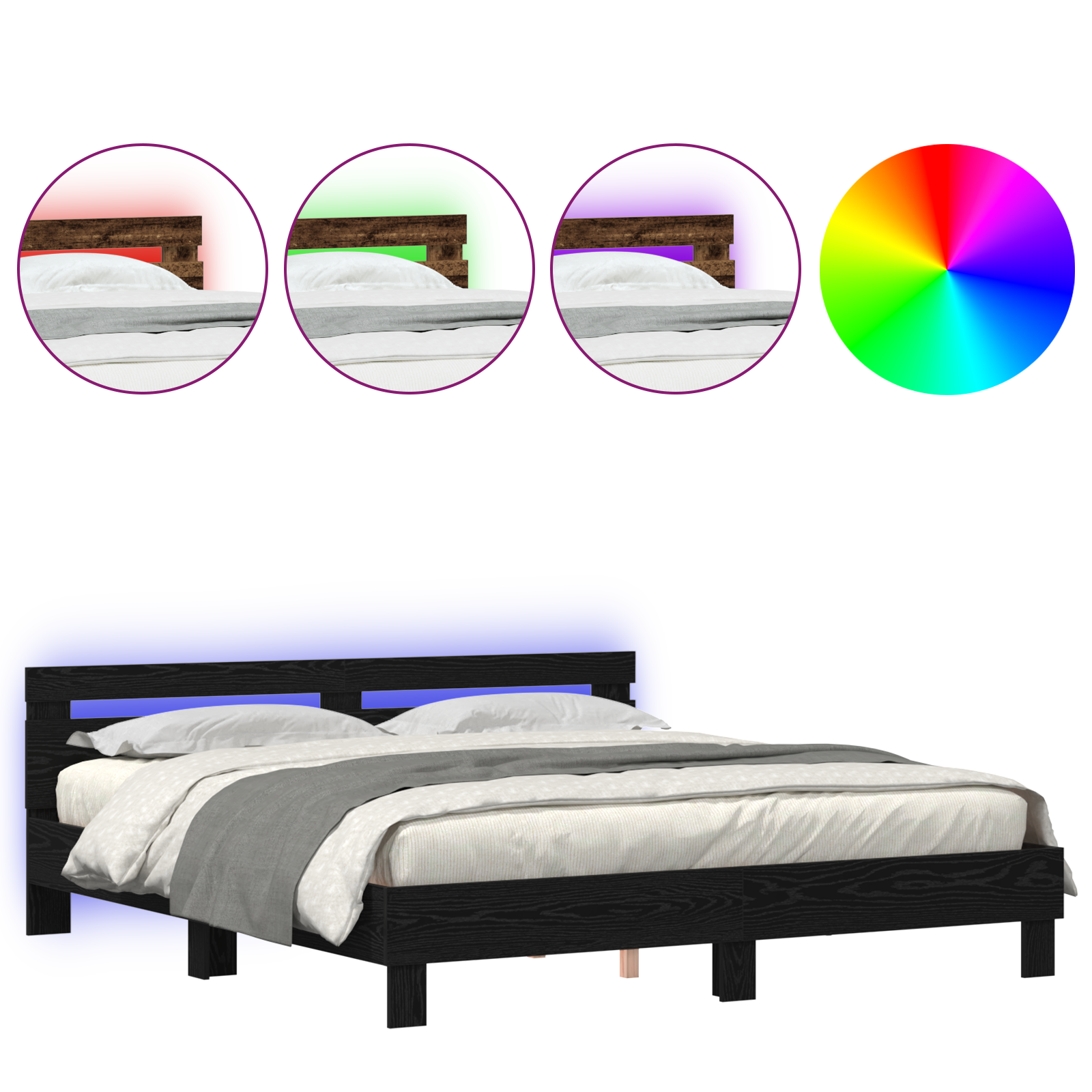 Træ Sengestel Sort Egetræ Massivt Træ 200 X 200 Cm Slidstærk - billede 4