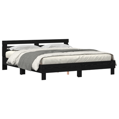 Træ Sengestel Sort Egetræ Massivt Træ 200 X 200 Cm Slidstærk - billede 3