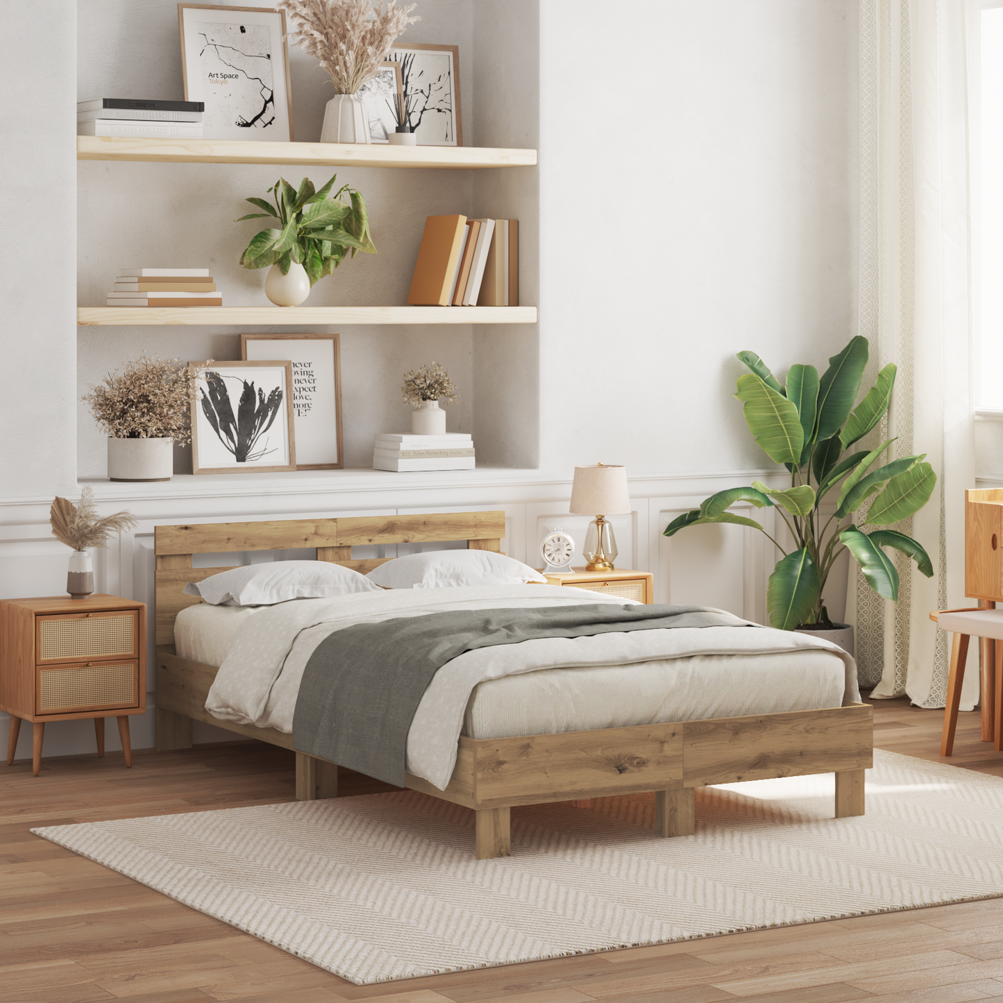 Træsengeramme Kunstnerisk Egetræ Massivt Egetræ 120 X 200 Cm - hovedbillede