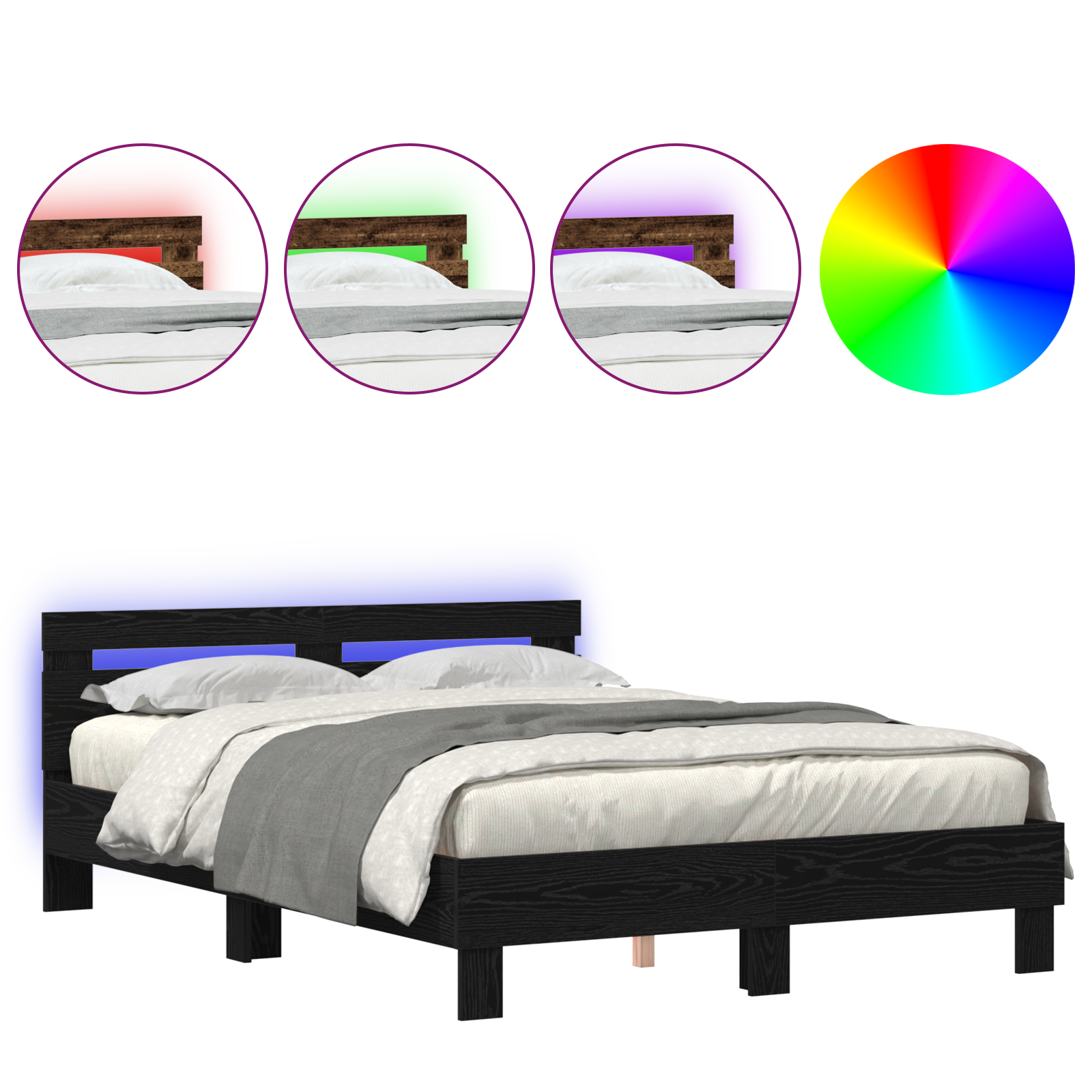 Sort Sengestel Sort Egetræ Træ 140 X 190 Cm Holdbar - billede 4