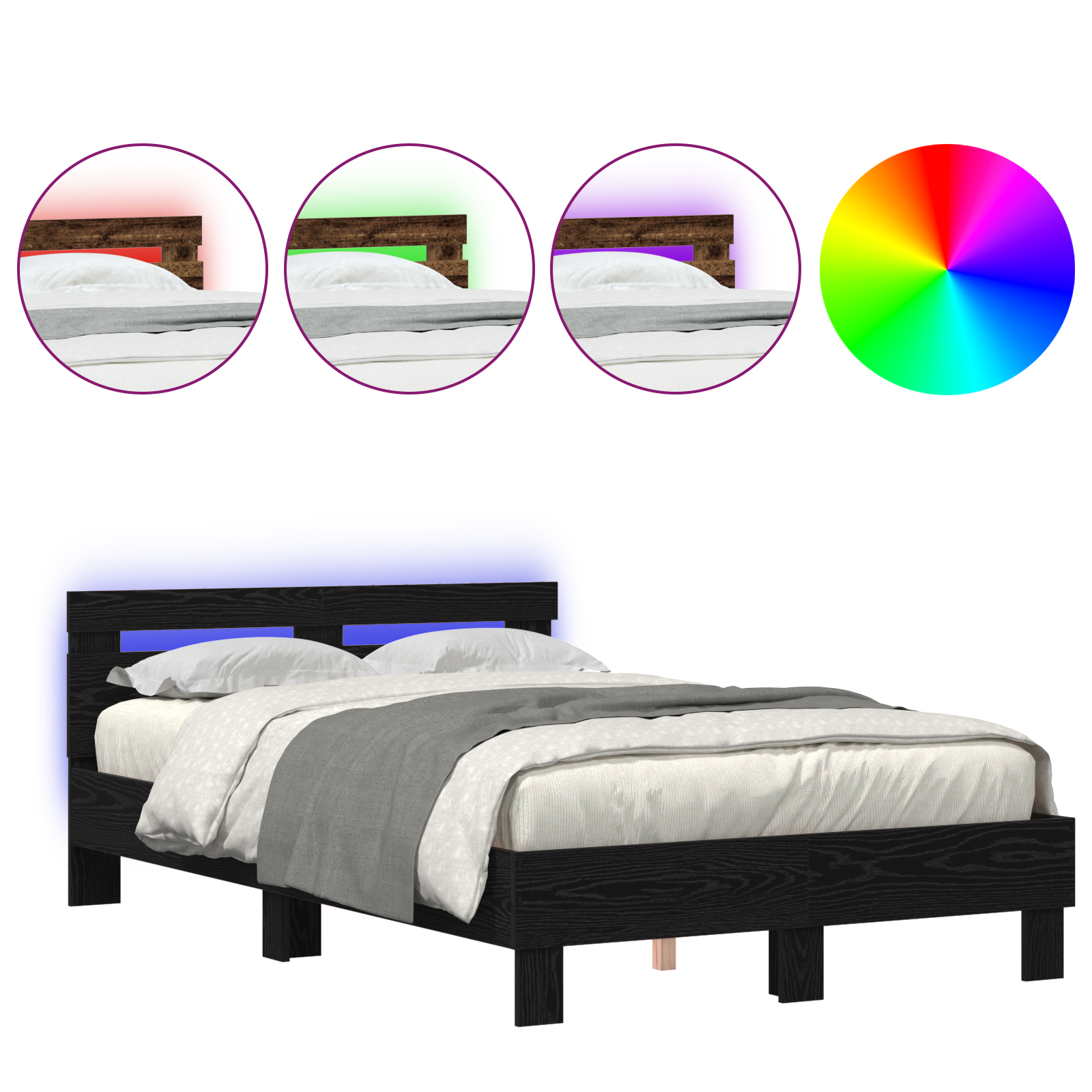 Egetræ Sengestel Sort Egetræ Konstrueret Træ 135 X 190 Cm - billede 4