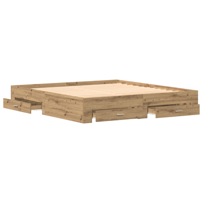 Senge Ramme med Skuffer i Artisan Egetræ 180x200 Cm Konstrueret Træ - billede 5