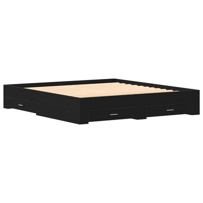 Seng med Skuffer Sort Eg 180x200 Cm Ingeniørtræ - billede 2