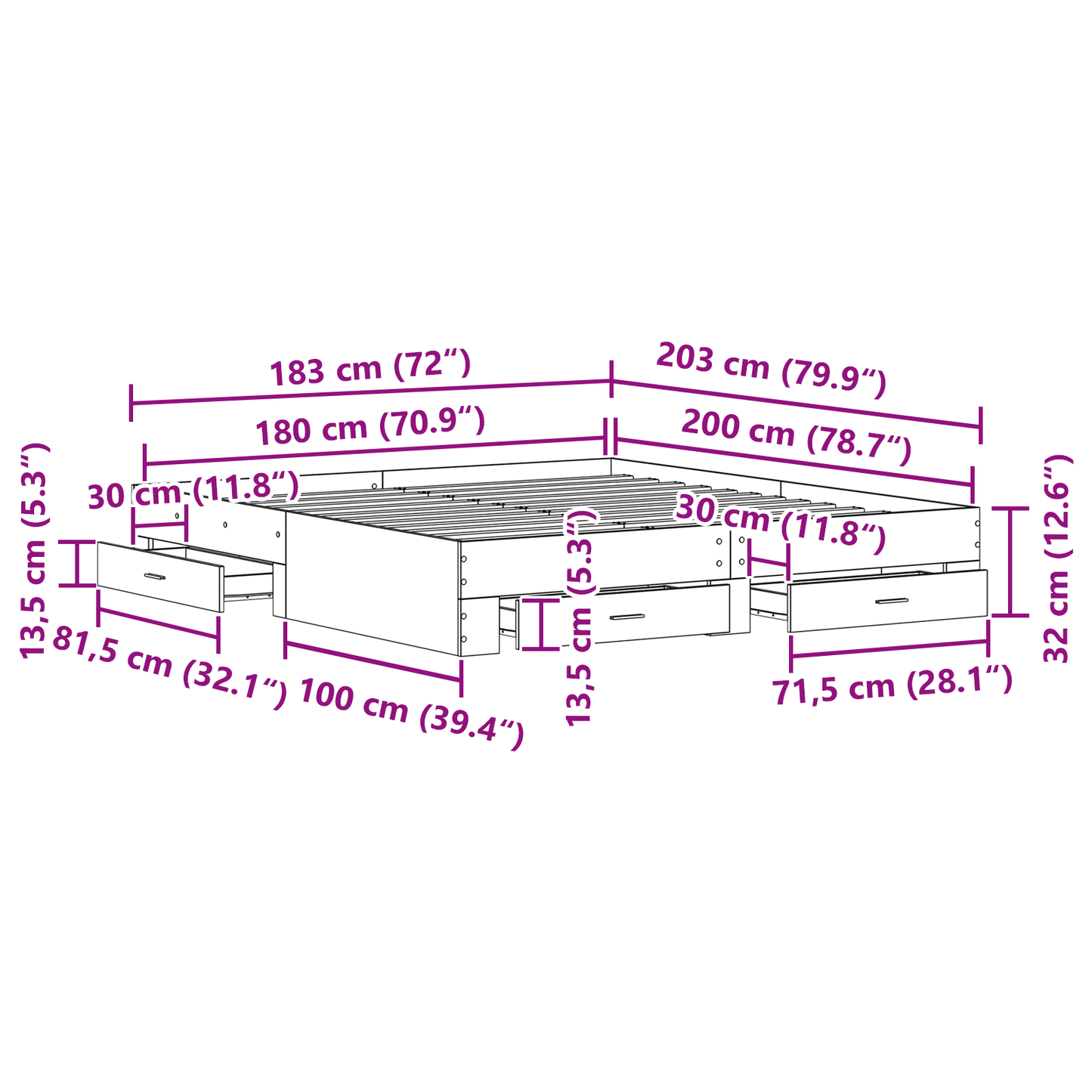 Seng med Skuffer Sort Eg 180x200 Cm Ingeniørtræ - billede 10