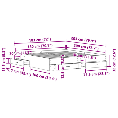 Seng med Skuffer Sort Eg 180x200 Cm Ingeniørtræ - billede 10