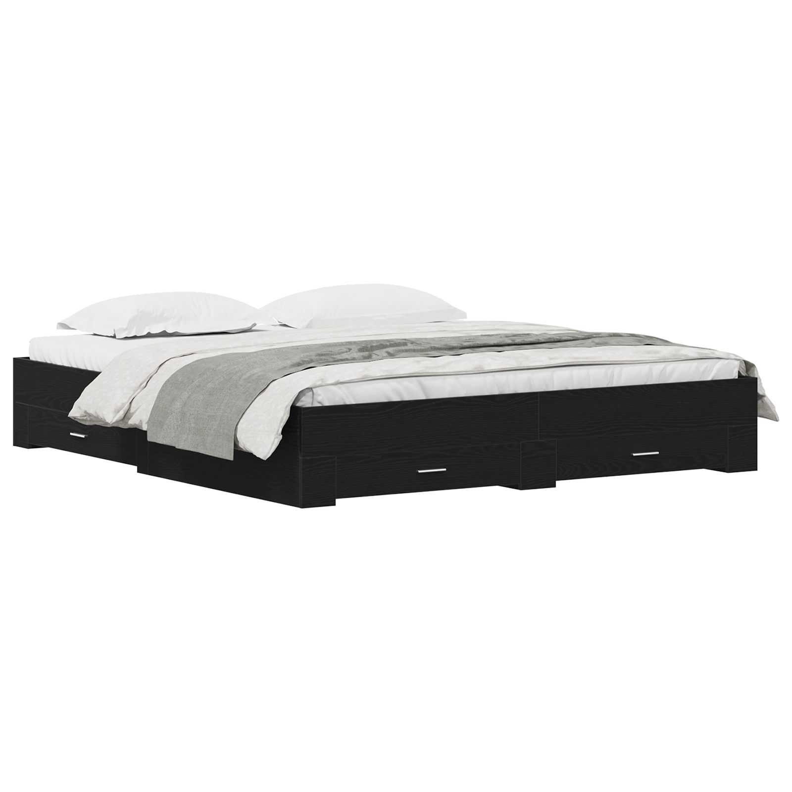 Seng med Skuffer Sort Eg 180x200 Cm Ingeniørtræ - billede 3