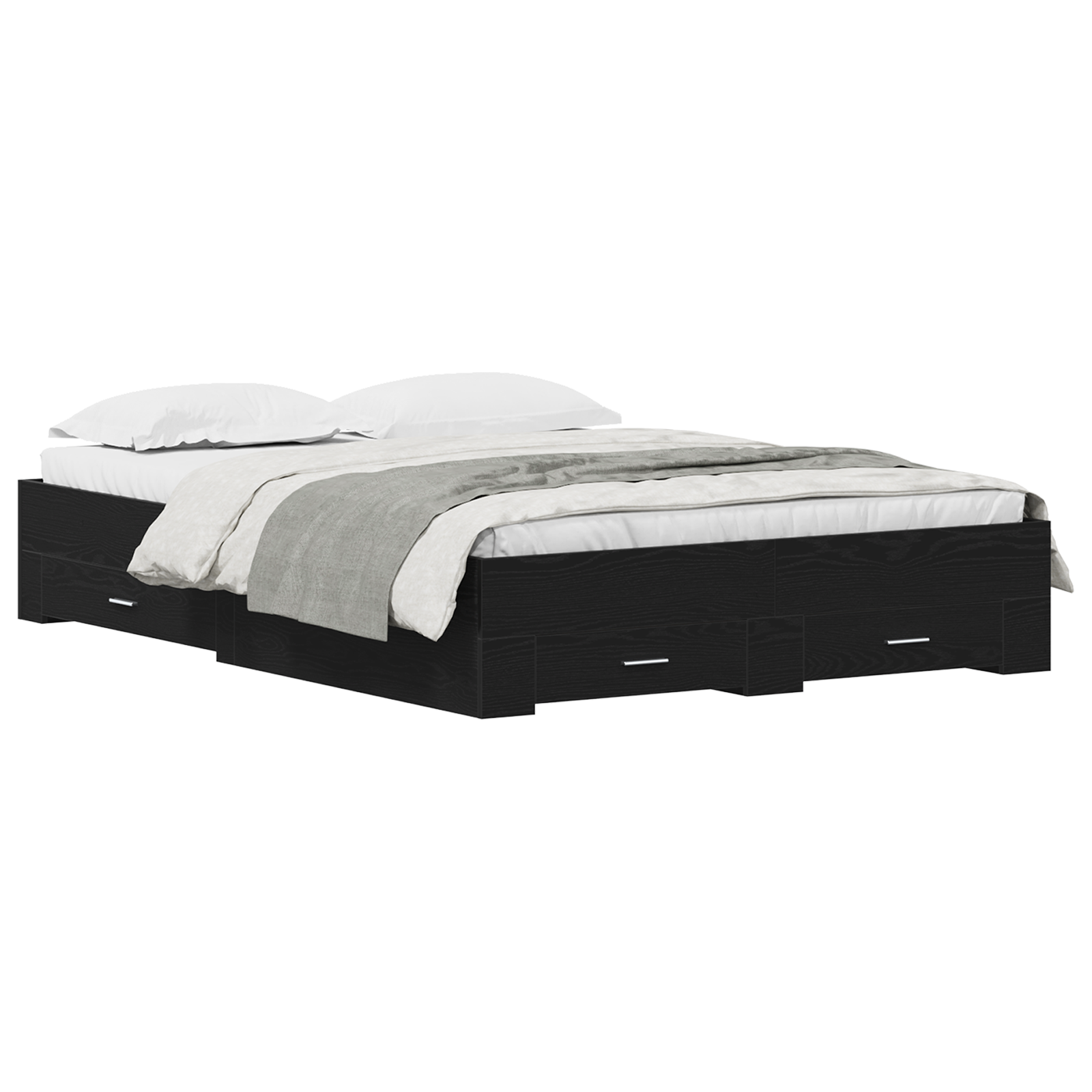 Sengeramme med Skuffer Sort Egetræ Konstrueret Træ 160 X 200 Cm - billede 3