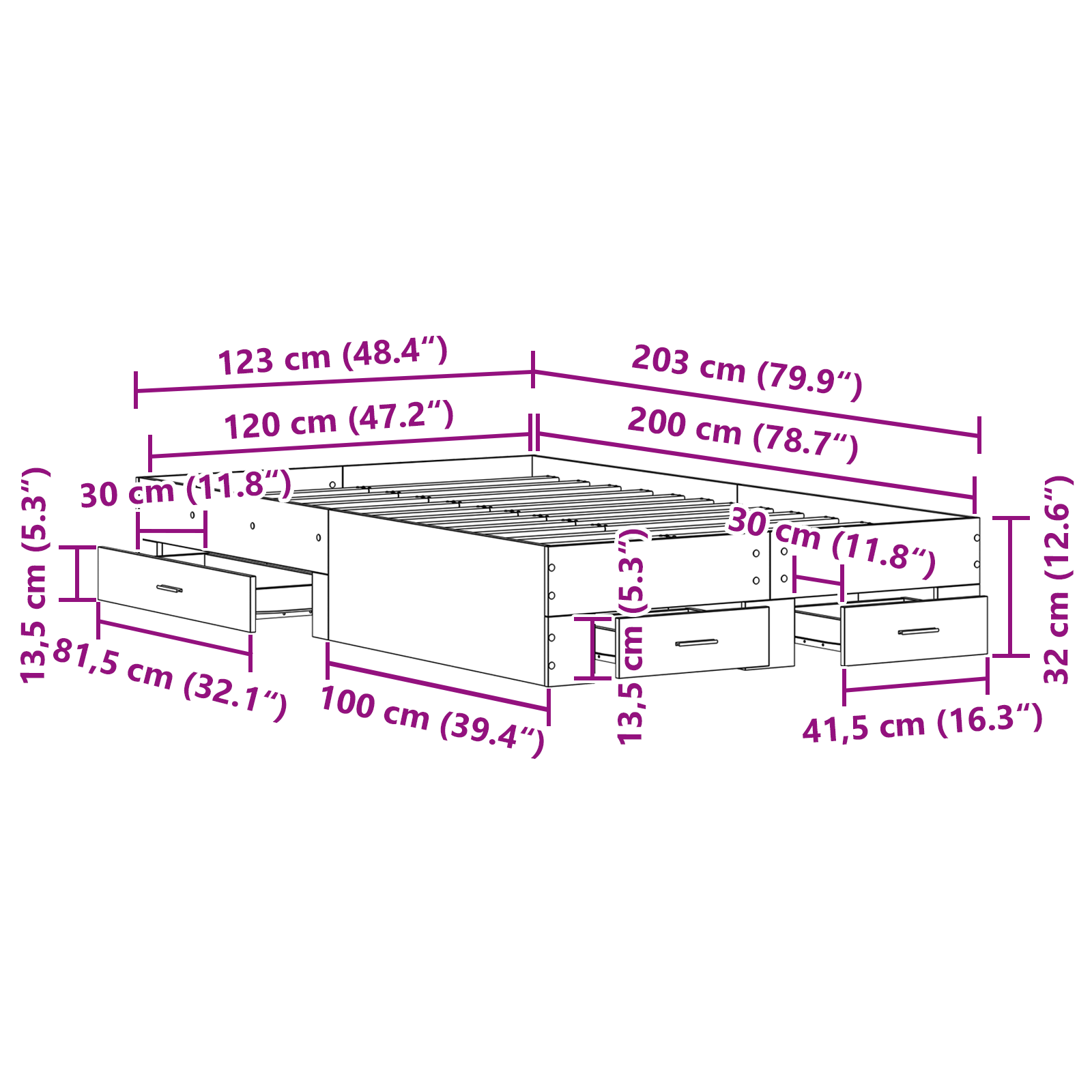 Seng med Skuffer Gamle Træ 120x200 Cm Konstrueret Træ - billede 10